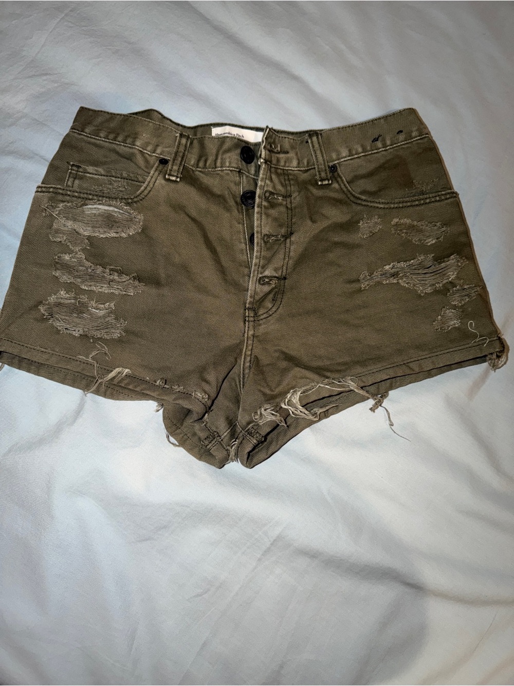 Abercrombie & Fitch Distressed Olive Green Denim Shorts Size 2